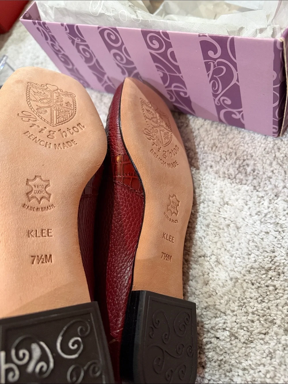 Brighton Burgundy Leather Chain-Accent Moccasin Flats